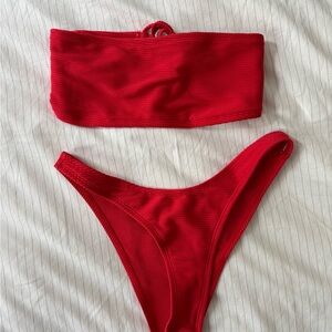 Red Strapless Bikini Set